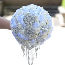 1pc/lot Cream White Artificial Flowers Bouquets Diamond Crystal Marriage Wedding Bouquet Rose Bride Bouquet