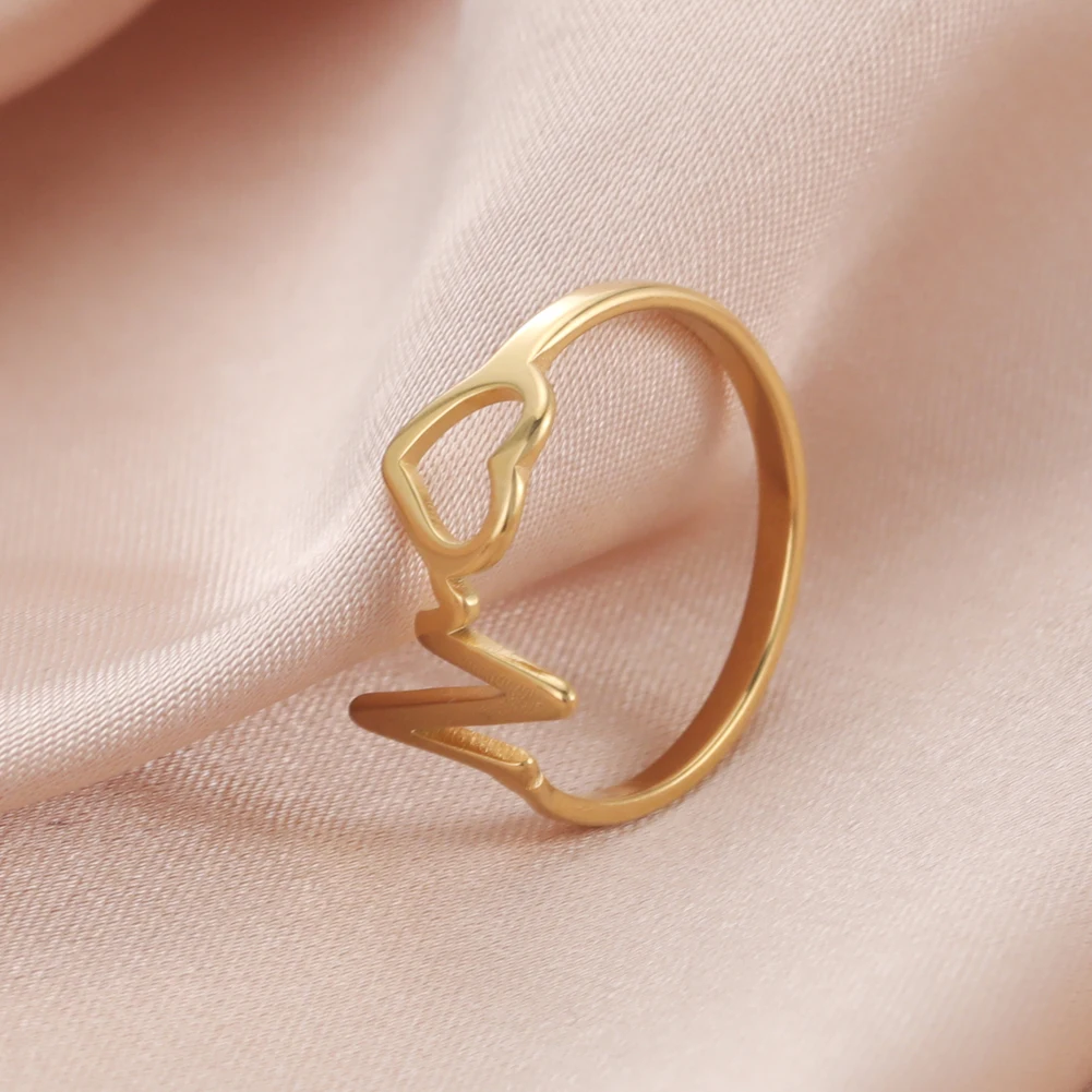 COOLTIME Herzschlag Finger Ring Minimalistischen Edelstahl Schmuck Geometrische Ringe Für Frauen Bagues Pour Femme Hochzeit Geschenke – Detail 4
