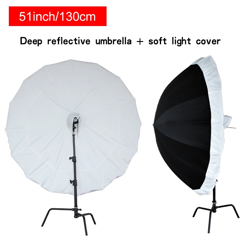 130cm 51 Inch Reflective Umbrella For Photo Studio Flash Deep Parabolic Umbrella Photography Lighting Accessories Black Silver