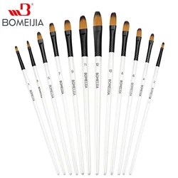 Conjunto de pincéis de pintura filbert, 12 peças, cerdas de nylon douradas, pincel profissional para aquarela, acrílico, guache, óleo e pintura facial