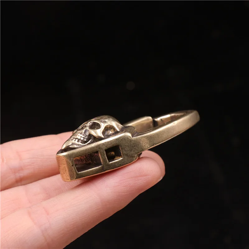 Vintage Punk Men Copper Skull Face Car Keychain Trinket Metal Brass Skeleton Key Chain Rings Hanging Jewelry DIY Keyrings Parts