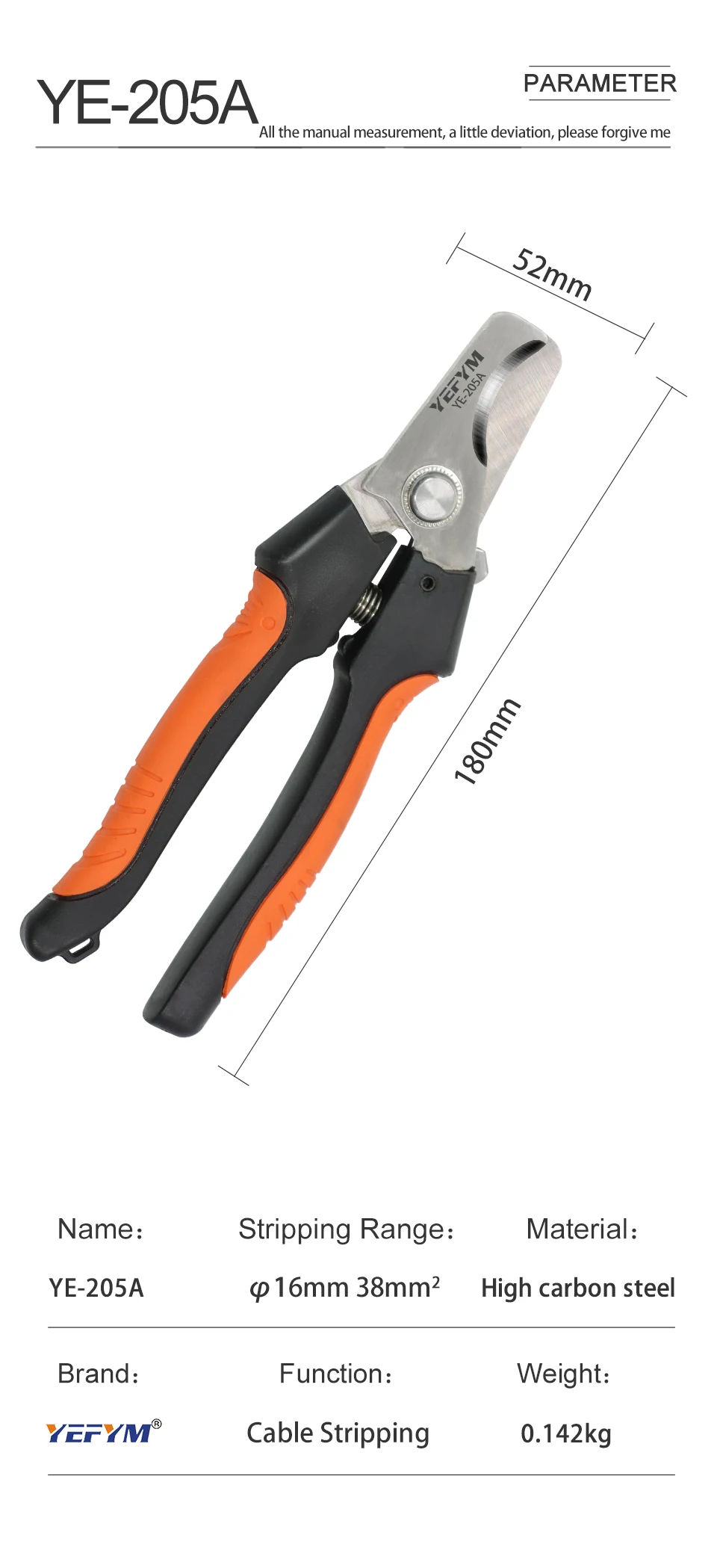YE-205/205A Kabelschneider-Abisolierzange Industriequalität Schneidfähigkeit 24mm²/38mm² Durchmesser 10mm/16mm 5CR13 Stahlwerkzeuge – Detail 9