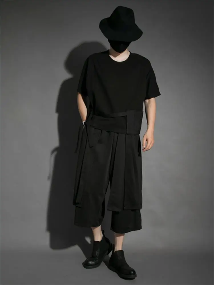 

Men's new classic dark personality patchwork simple loose casual wide leg skirt large size horn nine - minute pants