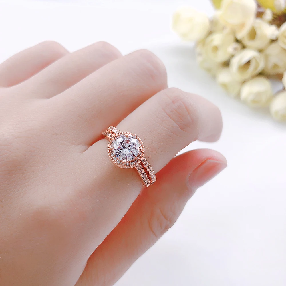 Wedding Engagement Ring Set for Women Bridal Matching Marriage Promise Crystal Rings All Size AAA+Zircon Fashion Jewelry SR781