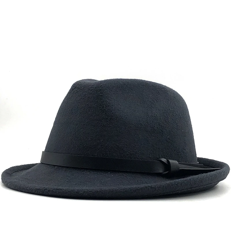 NEW winter white Men Jazz Cap Gentleman Fedoras Wool Homburg Male Classical Narrow Brim Ribbon Jazz Hat Adjustable Top Hat