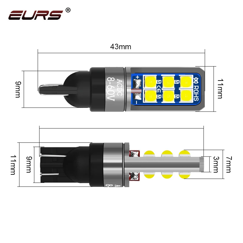 2pcs New T10 LED Canbus W5W 3030 12SMD 194 168 Auto LED Car Interior Light plate Dome Reading Lamp Clearance Light AC/DC 8-60V