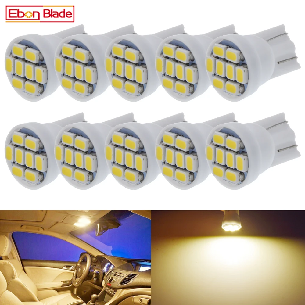 10Pcs 4300K Warm White Car Light T10 W5W Led Wedge Bulb 1210 8SMD Auto Dome Reading Parking Sidemarker Sidelight Lamp Bulbs 12V