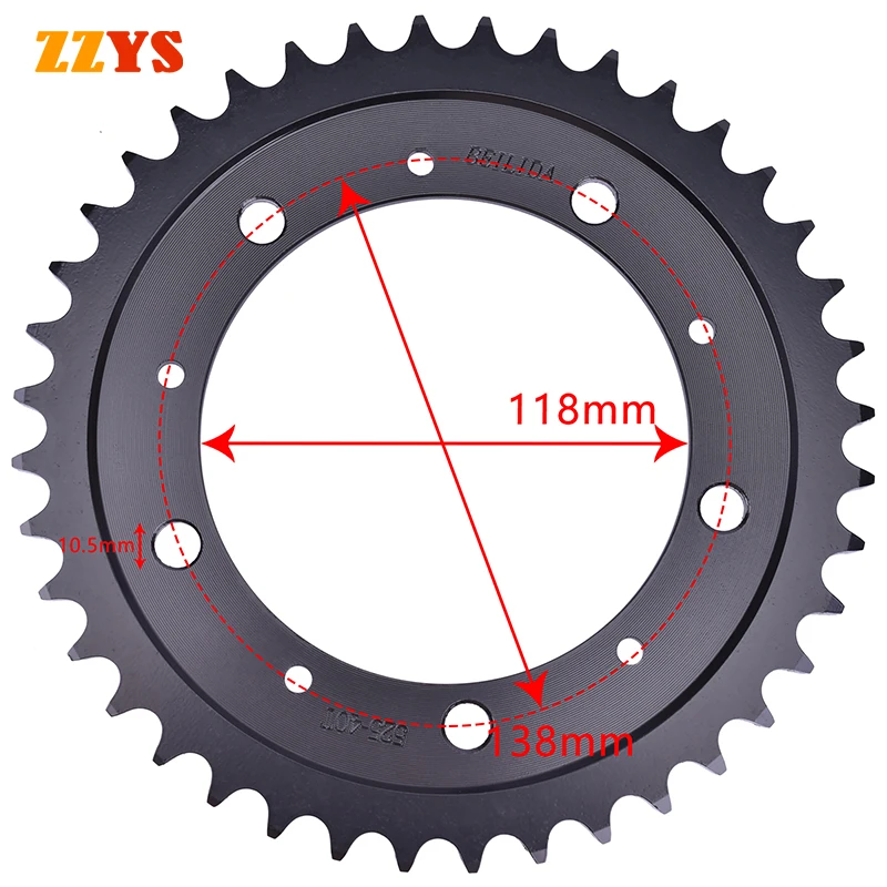 

525 40T 118mm 40 Tooth Motorcycle Rear Sprocket Gear Staring Wheels For Honda CBR400 CBR400RR NC29 CBR 400 RR L-L2 Gull Arm