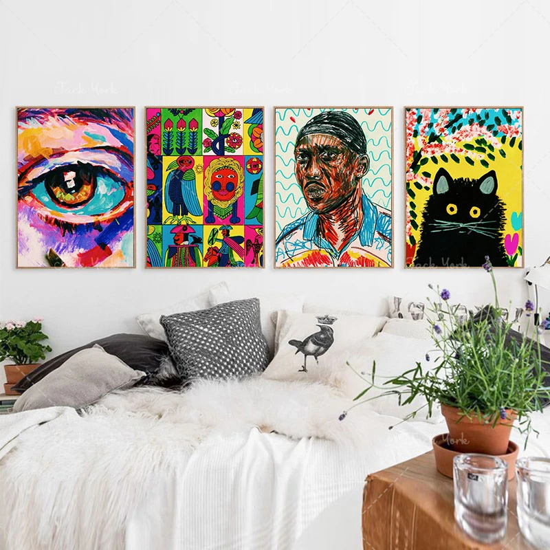Indie draw aesthetic colorful paintings Home Kids Baby living Room Bedroom Decor Print Poster Picture Painting Wall Art Canvas