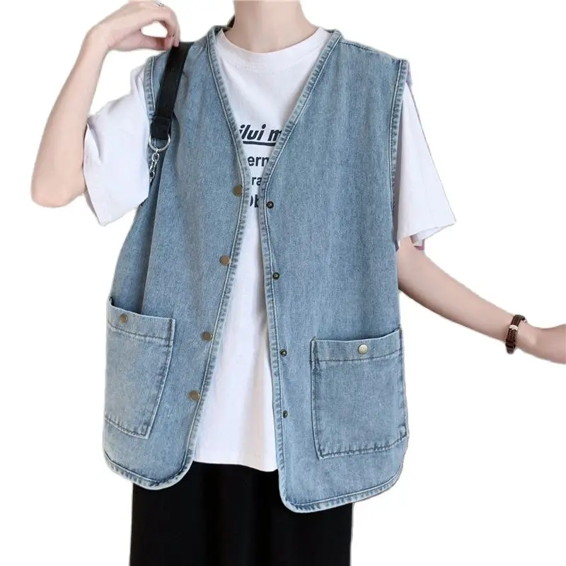 

Tooling denim vest jacket female spring and autumn S-5XL retro coat was thin BF sleeveless vest top A503