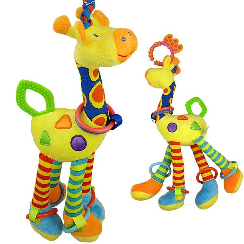 Rattles for baby Giraffe Animal Handbells Rattles Plush Infant Baby development Handle Children's toys WIth Teether Baby Toy