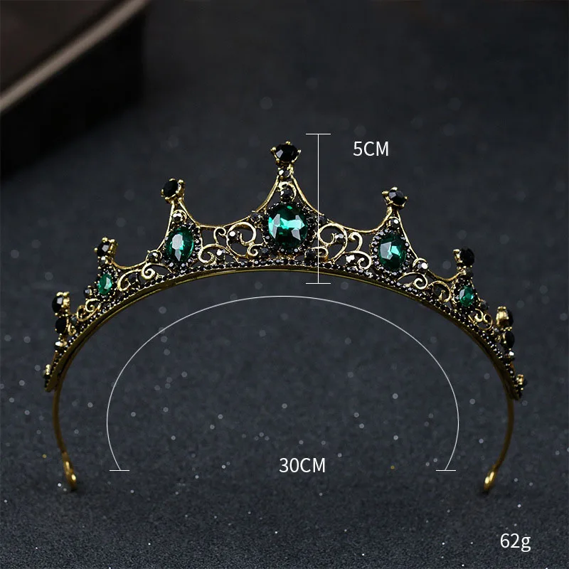 FORSEVEN Baroque Vintage Green Crystal Crown Tiaras Wedding Bridal Hair Accessories Flower Tiara Headpieces tocados para novia