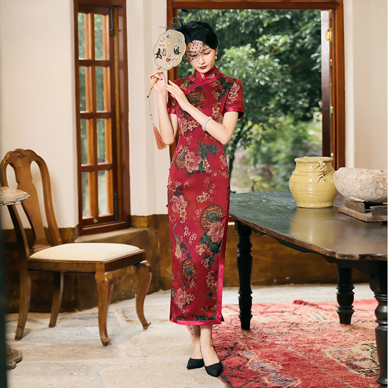 

Qipao Evening Dresses Silk Cheongsam Dress Customization Red Plus Large Size Marry Cheongsams Traditional Qipao Chinese Dress