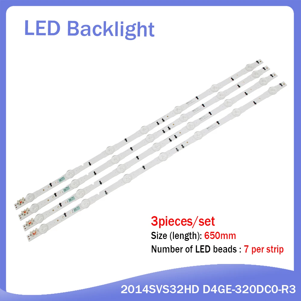 

Новый оригинальный комплект, 3 шт., 7 светодиодов, 650 мм, Светодиодная лента для подсветки для samsung UE32H4000 D4GE-320DC0-R3 2014SVS32HD 3228 BN96-35208A 30448A