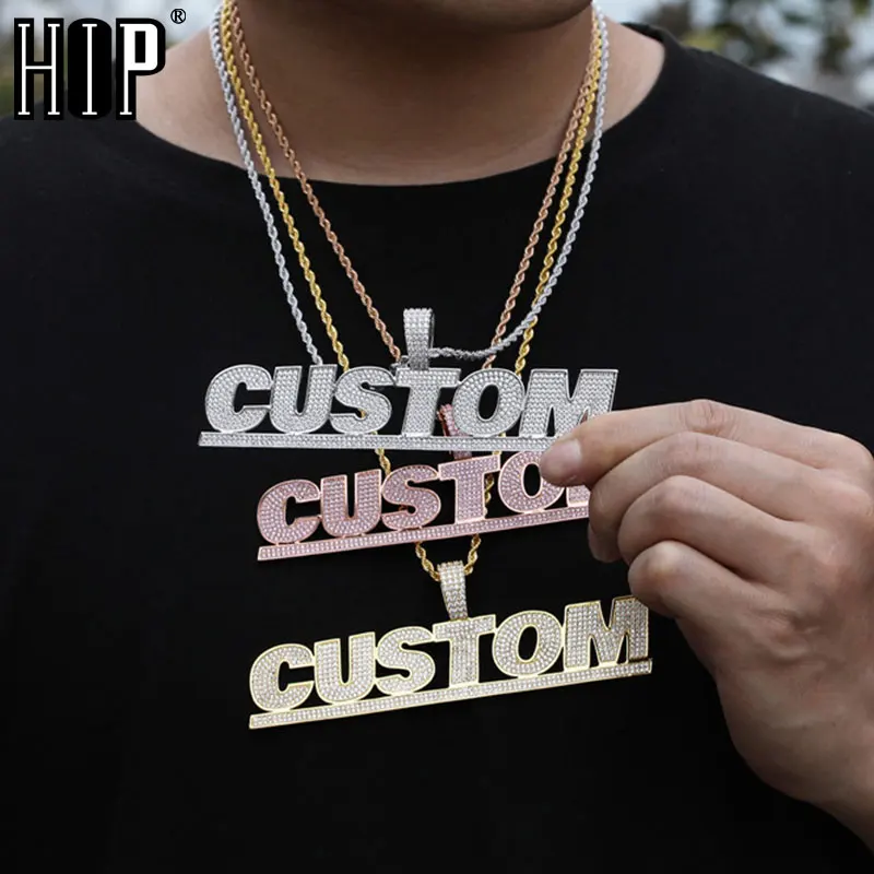 

Hip Hop 3D Custom Name Cubic Zirconia Iced Bubble Letters Chain Pendants & Necklaces For Men Jewelry With Solid Back