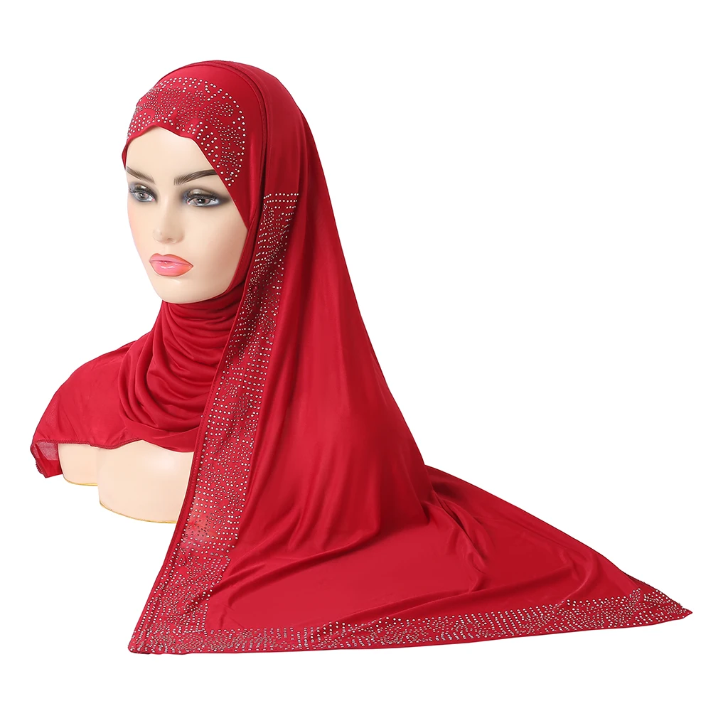 H287 Amira pull on Hijab with shawl wrap pray Headscarf with stones muslim scarf islam Full Cover Hat Turban Caps Bonnet