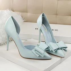 Korean Fashion Women's Shoes Wedding Bow High Heels Stiletto Heels Shallow Pointed Head Side Empty Thin Shoes