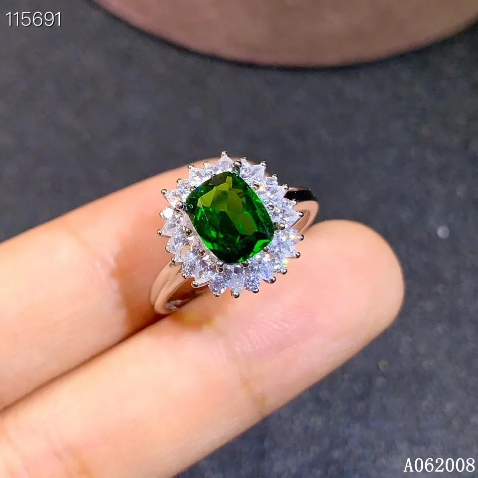 KJJEAXCMY fine jewelry 925 sterling silver inlaid natural diopside ring new classic female vintage support test