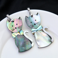 1PC Natural Rainbow Abalone Shell Bowknot Moustache Cat Charm Pendant Handmade DIY Earring Necklace Jewelry Making Accessories