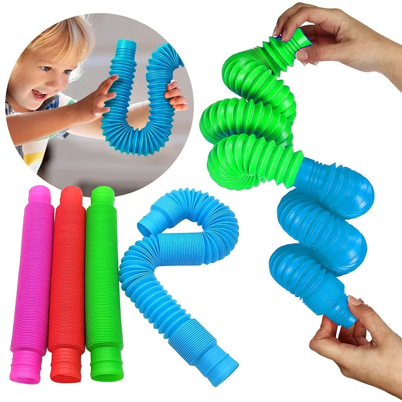 6PCS Flexible Plastic Popular Color Creative Telescopic Pipe Corrugated Decompression Vent Children\'s Toy Birthday Party Gift