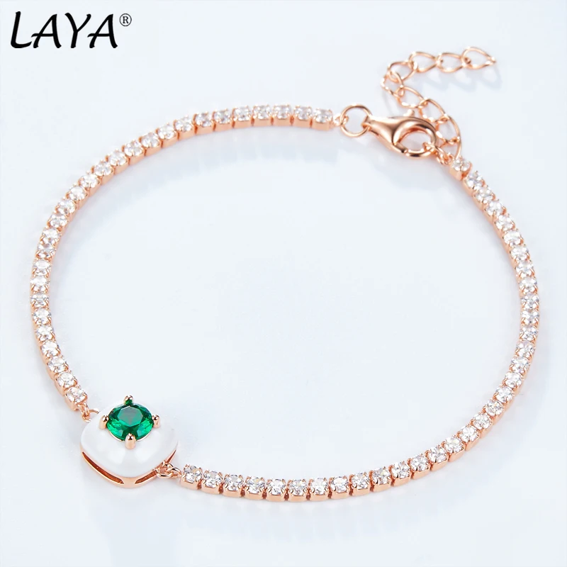 Laya Pure 925 Sterling Silver Shining Zircon White Handmade Enamel Tennis Bracelet Earrings Ring Sets For Women Fine Jewelry