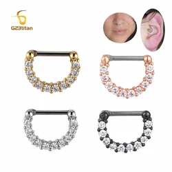 8mm 16G Titanium Bar Nose Ring Septum Clicker Zircon Ear Daith Helix Hoop Earring Hypoallergenic Piercing Women Men Body Jewelry