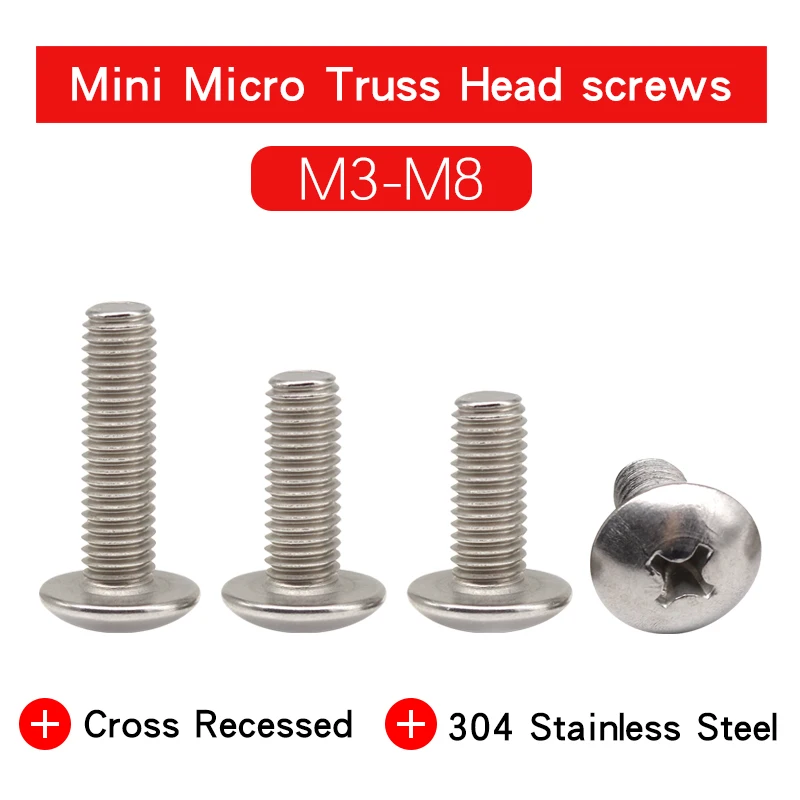 

3-40 PCS Cross Recessed Truss Head Machine Screw M3 M4 M5 M6 M8 304 Stainless Steel Material Mushroom Pan Head Phillips Screws