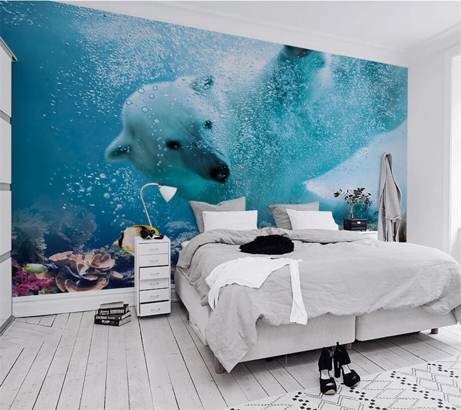 Custom 3d polar bear underwater world TV background wall living room bedroom children's room wallpaper papel de parede фотообои