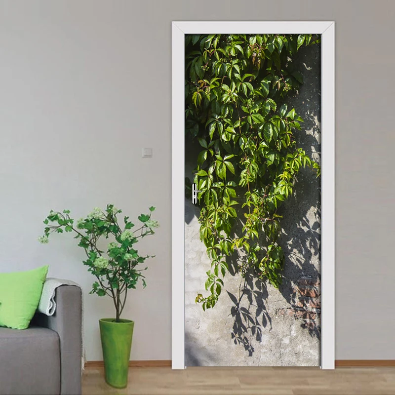 

Modern Green Leaf Wall Tile Door Sticker Living Room Bedroom PVC Self-Adhesive Waterproof Mural Wallpaper For Walls 3 D Stickers