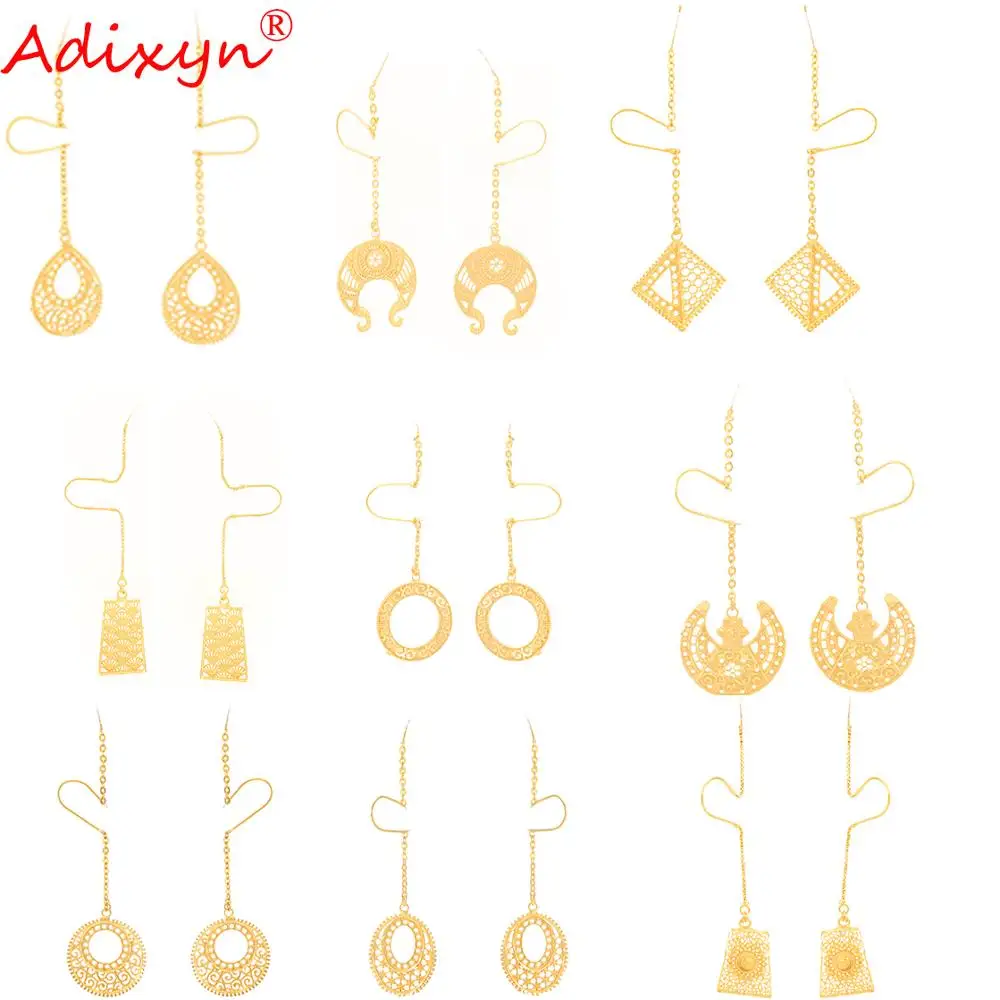 Adixyn 9 desigh (can choice) India 24k gold Color Drop Earrings For Women Bridal Wedding Jewelry Gifts African Dubai Items N1020