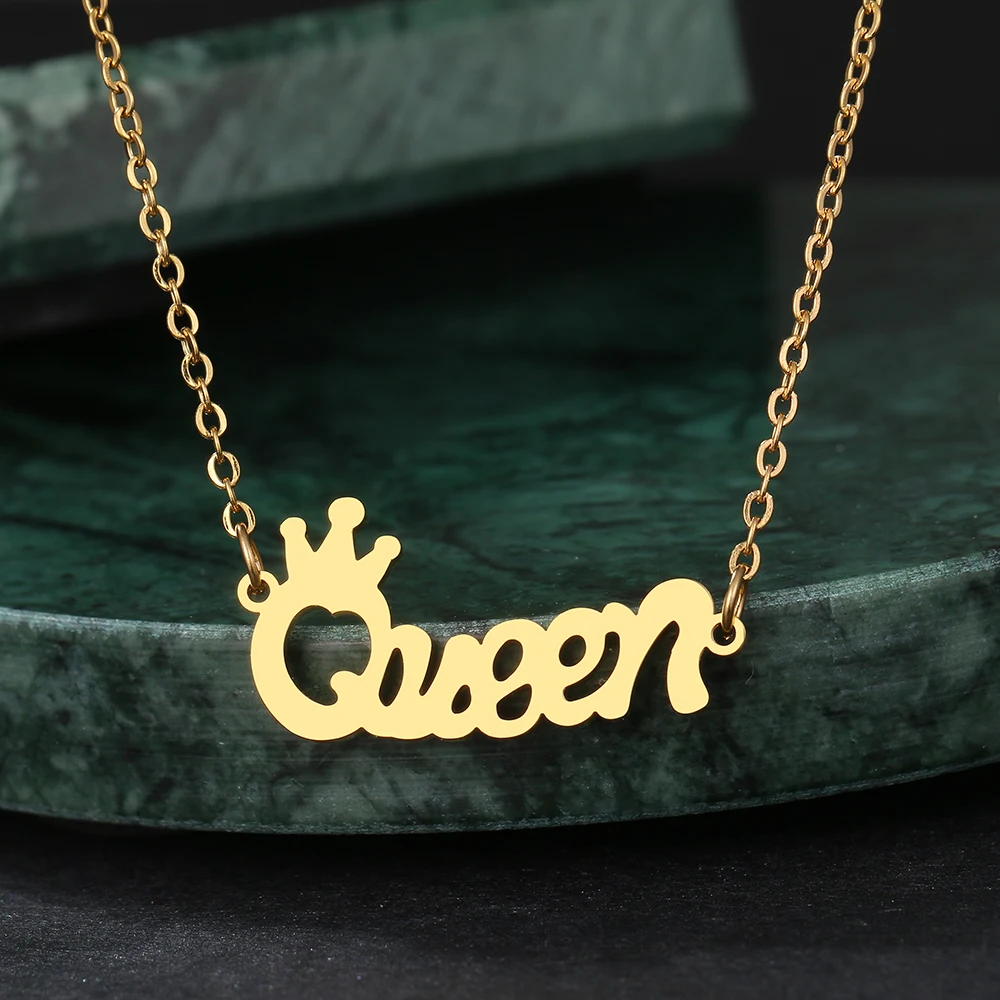 Stainless Steel Necklaces Letter Crown Queen Pendant Collar Chain Fashion Necklace For Women Jewelry Party Friend Gift One Piece