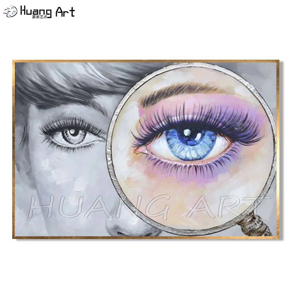 

Hand-painted Creative Beautiful Girl's Eye Oil Painting on Canvas for Room Decor Magnifying Glass Modern Acrylic Wall Painting