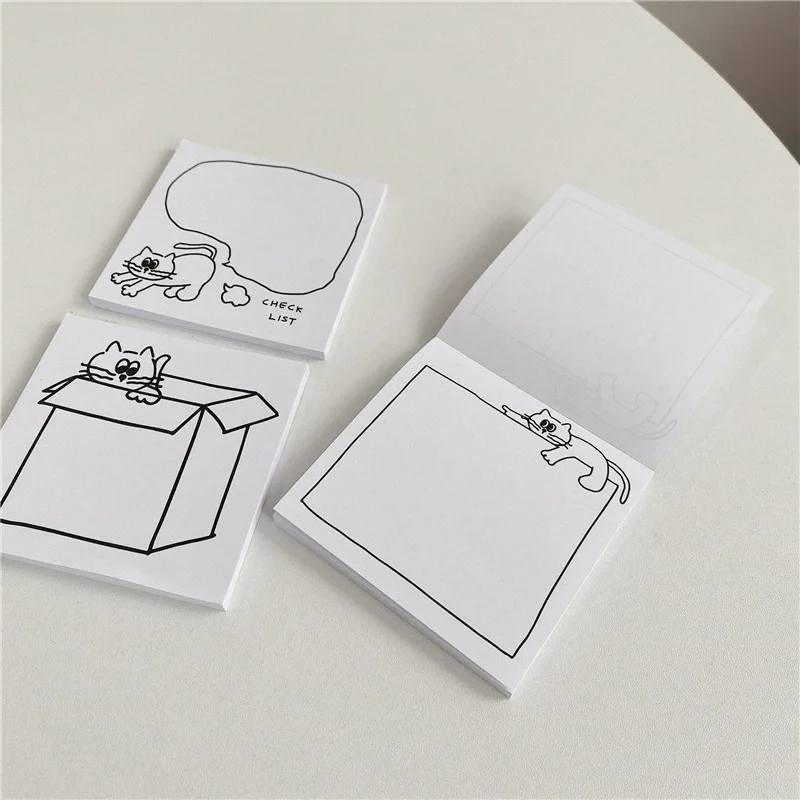 Simple Drawing Cute Cat Dialog Box Memo Pad Ins Mini Notebook Stationery Office Notes Message Paper School Supplies 50 Sheets