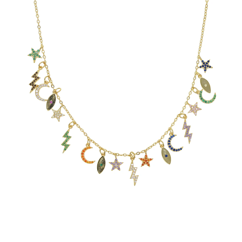 35+10cm choker women Necklace Lover\'s Gold Color Moon & Star eye lightning Pendant Necklace Engagement Jewelry