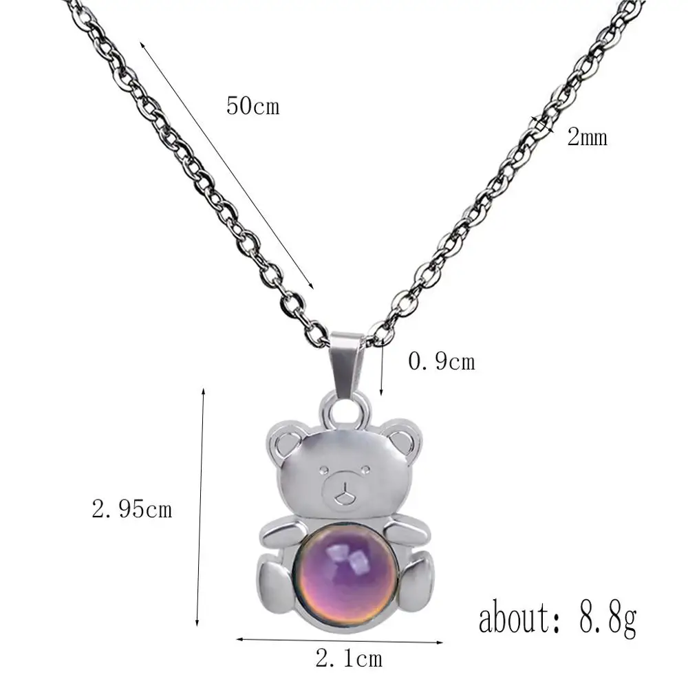 JUCHAO Mood Necklaces Women Men Bear Pendant Necklace with Temperature Changing Color Stainless Steel Chain Necklace