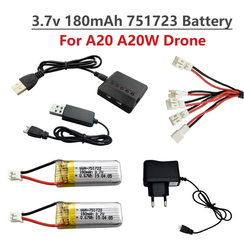 Oryginalny 3.7V 180mAh Lipo akumulator i ładowarka do A20 A20W czteroosiowe Drone części zamienne do quadcoptera RC dla A20 A20W bateria do drona