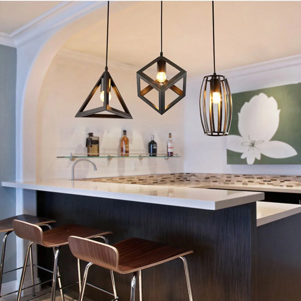 Retro luzes penduradas geométrico aninhado pendurado luz de ferro montagem embutida retro teto para baixo luz pingente lâmpada decoração casa