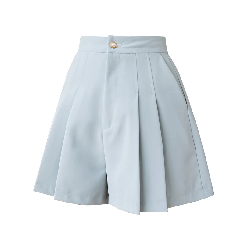 New Fashion High Waist A-line Pleated Shorts Skirts Women Summer Solid Color Wide-leg Shorts Office Lady Casual Shorts