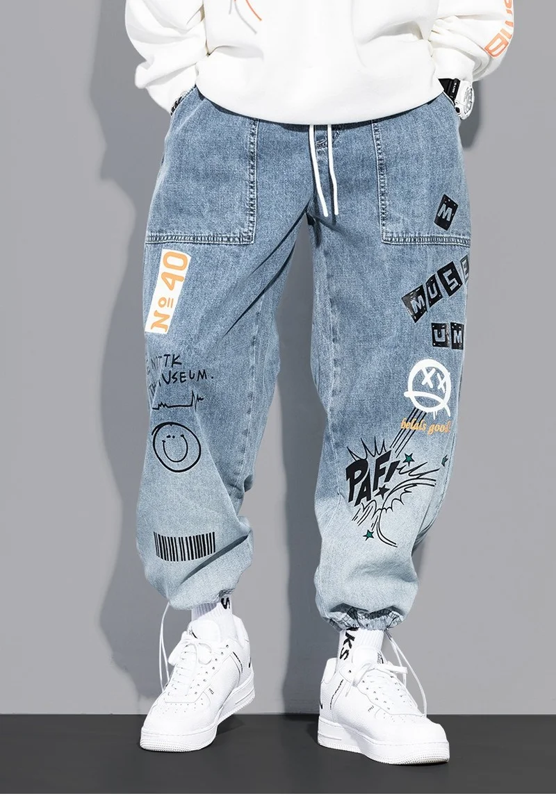 ICCLEK – jean imprimé pour homme, pantalon ample avec motif Graffiti, avec cordon de serrage, nouvelle collection automne