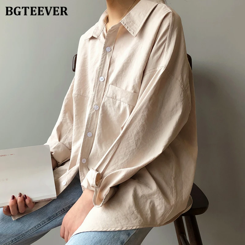 BGTEEVER Casual Single-breasted White Shirts for Women 2021 Spring Long Sleeve Female Blouses Office Ladies Solid Blusas Mujer