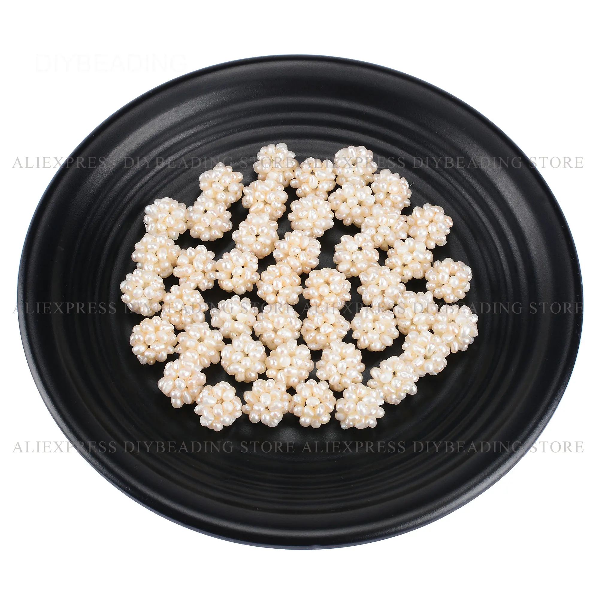 2-100 Pcs Natural Freshwater Pearl Cluster Ball Pendant Beads for Jewelry Making Genuine White/Peachy Pink Pearl Handweaved Ball