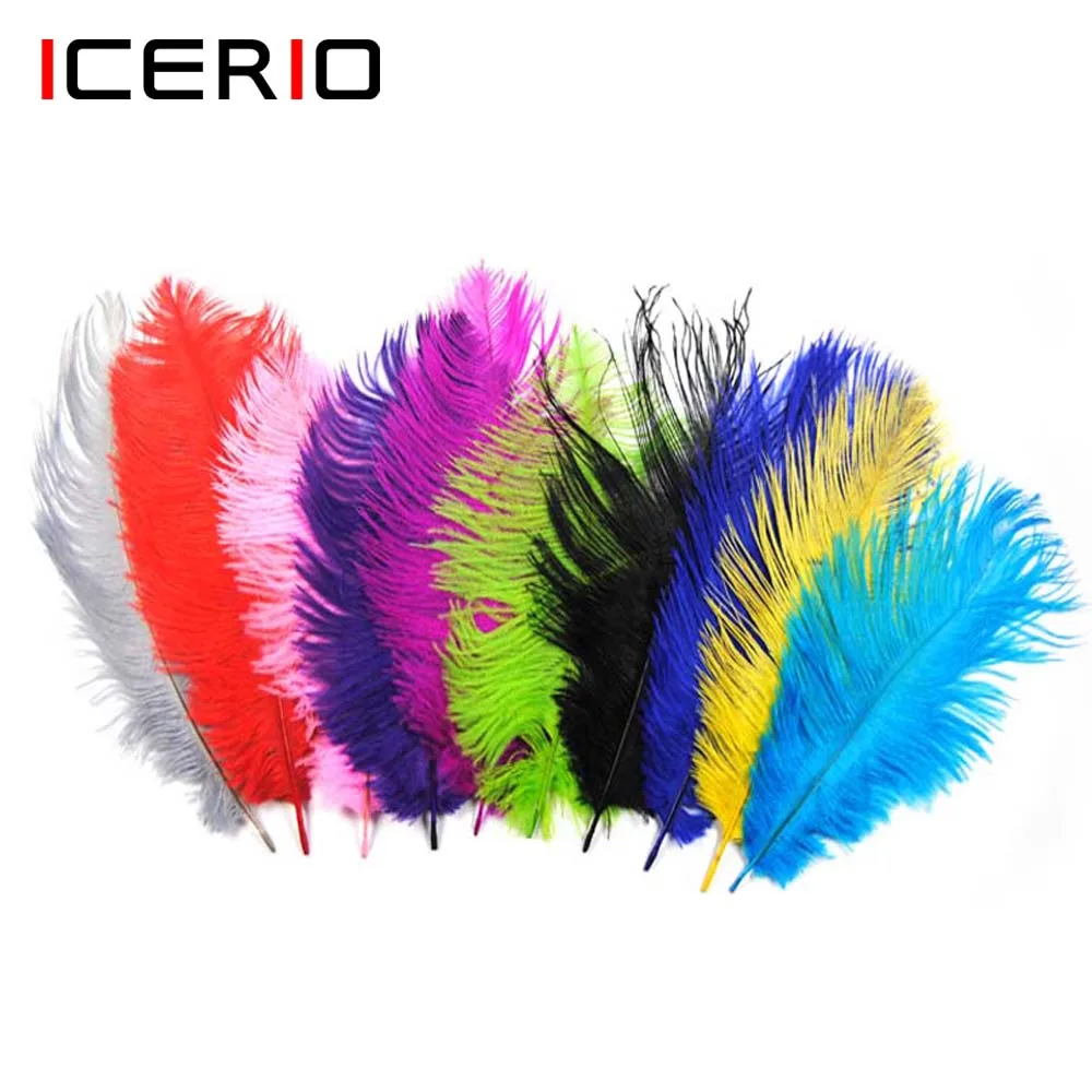 ICERIO 10PCS Multiple Colors Ostrich Feather Fly Tying Material Making Streamer Bugs Salmon Nymph Fishing Bait