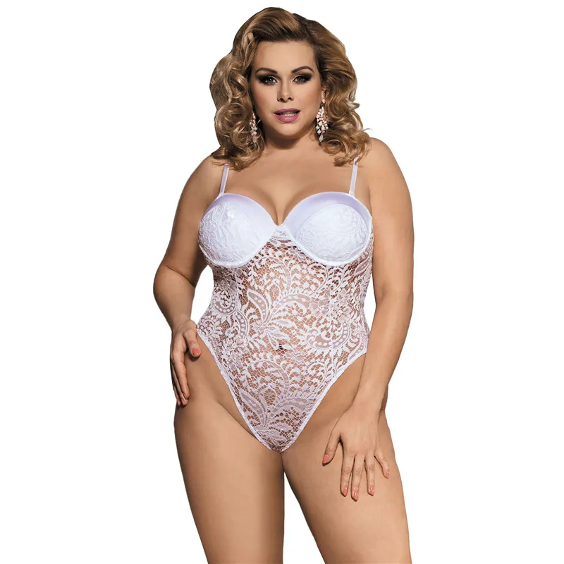 Body Sexy Hot Erotic Lace Body suit per donna nero bianco trasparente senza maniche Plus Size Teddy Lingerie Body R80285