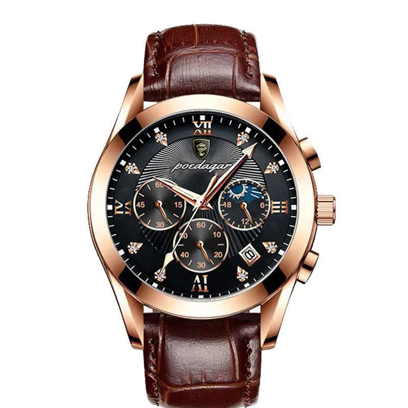 POEDAGAR Men Watches Waterproof 2021 Fashion New Leather  Luminous Wristwatch Top Brand Luxury Mens Quartz Relogio Masculino