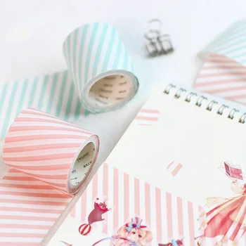 BasicตรวจสอบรูปแบบWashiเทป50มม.สีฟ้าสีเขียวสีชมพูตารางลายกาวเทปกาวเขียนสติกเกอร์สมุดบันทึกอัลบั้มa6162