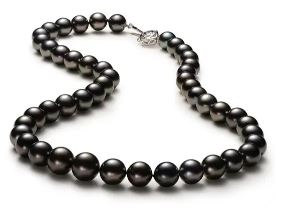 free shipping stunning 11-12mm black red pearl necklace 18inch 925s