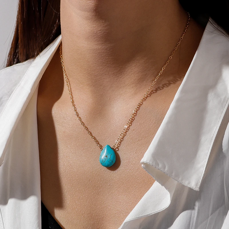 Aihua Mode Böhmischen Wasser Tropfen Form Naturstein Anhänger Halsketten Schlüsselbein Kette Halsketten & Anhänger für Frauen Schmuck – Detail 10