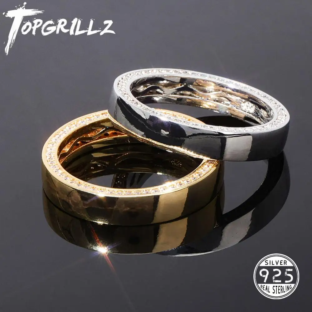 

TOPGRILLZ, 925 пробы в стиле хип-хоп, серебряные обручальные кольца, кольцо с кубическим цирконием, 7-11 дюймов, мужские и женские ювелирные изделия для подарка, вечерние