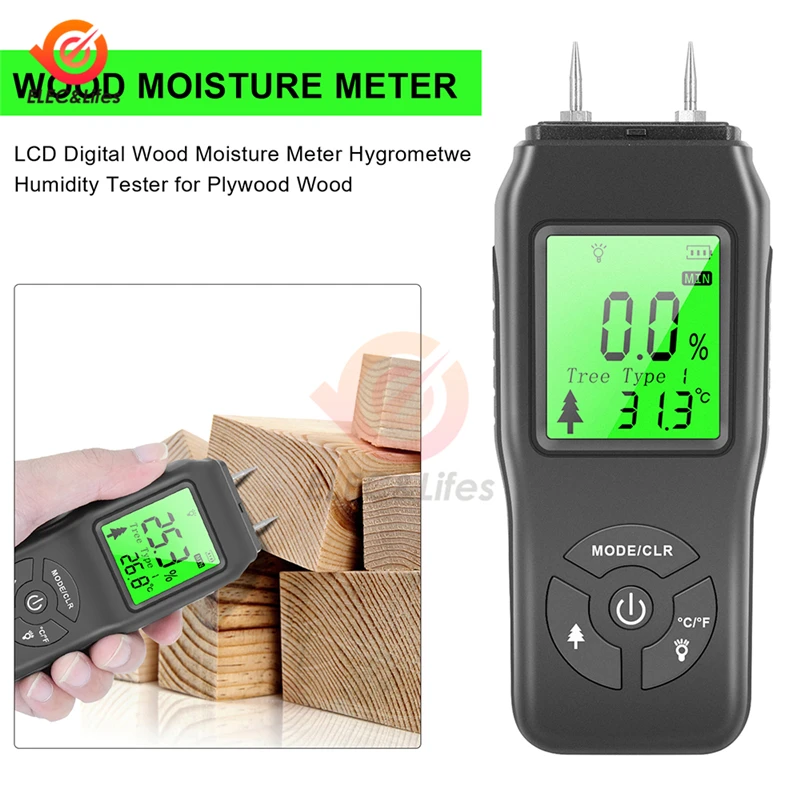 Professional Wood Moisture Meter Hygrometer Timber Damp Detector Tree Density Digital Wood Humidity Tester LCD Display