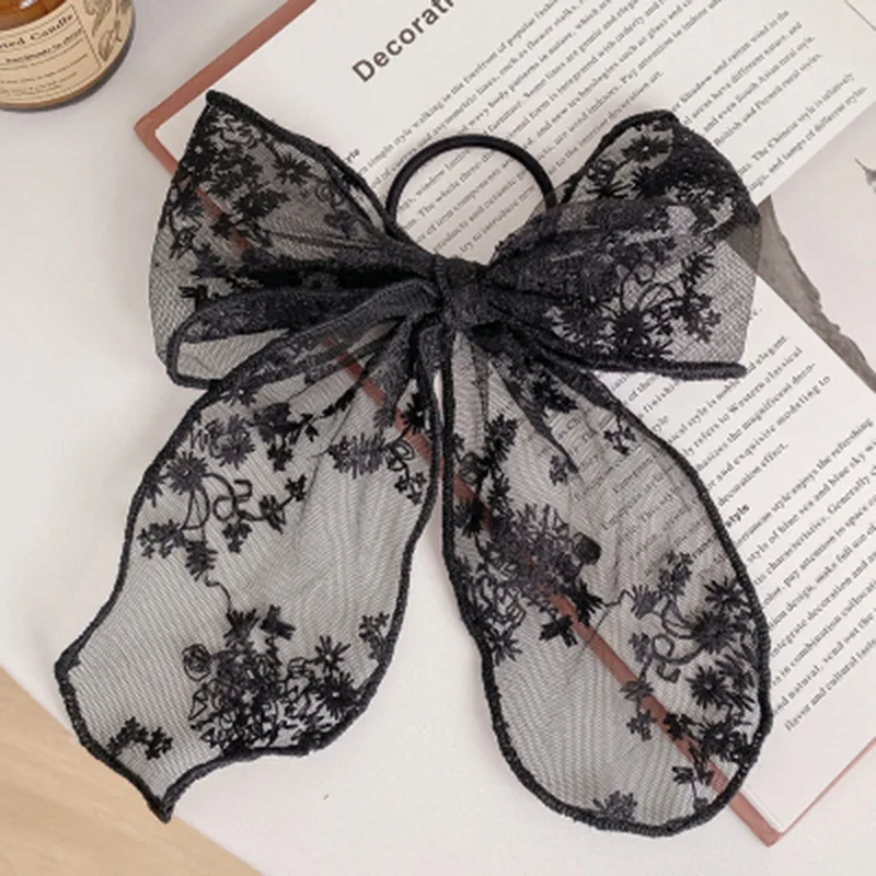 Lystra In New Lace Bowknot Scarf Hair Ties for Women Female Mesh Hair Scrunchies Ponytail Barrettes Women Hair Accessories